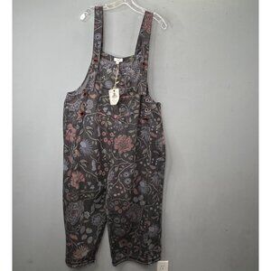 Easel Overalls Floral Oversized M Gray Muted Blue Green Vines NWT
